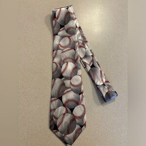 Fratello Hand Made Baseball Patterned Satin Tie Gray and Red